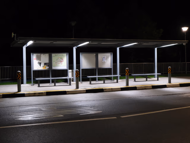 A nighttime photograph of an empty